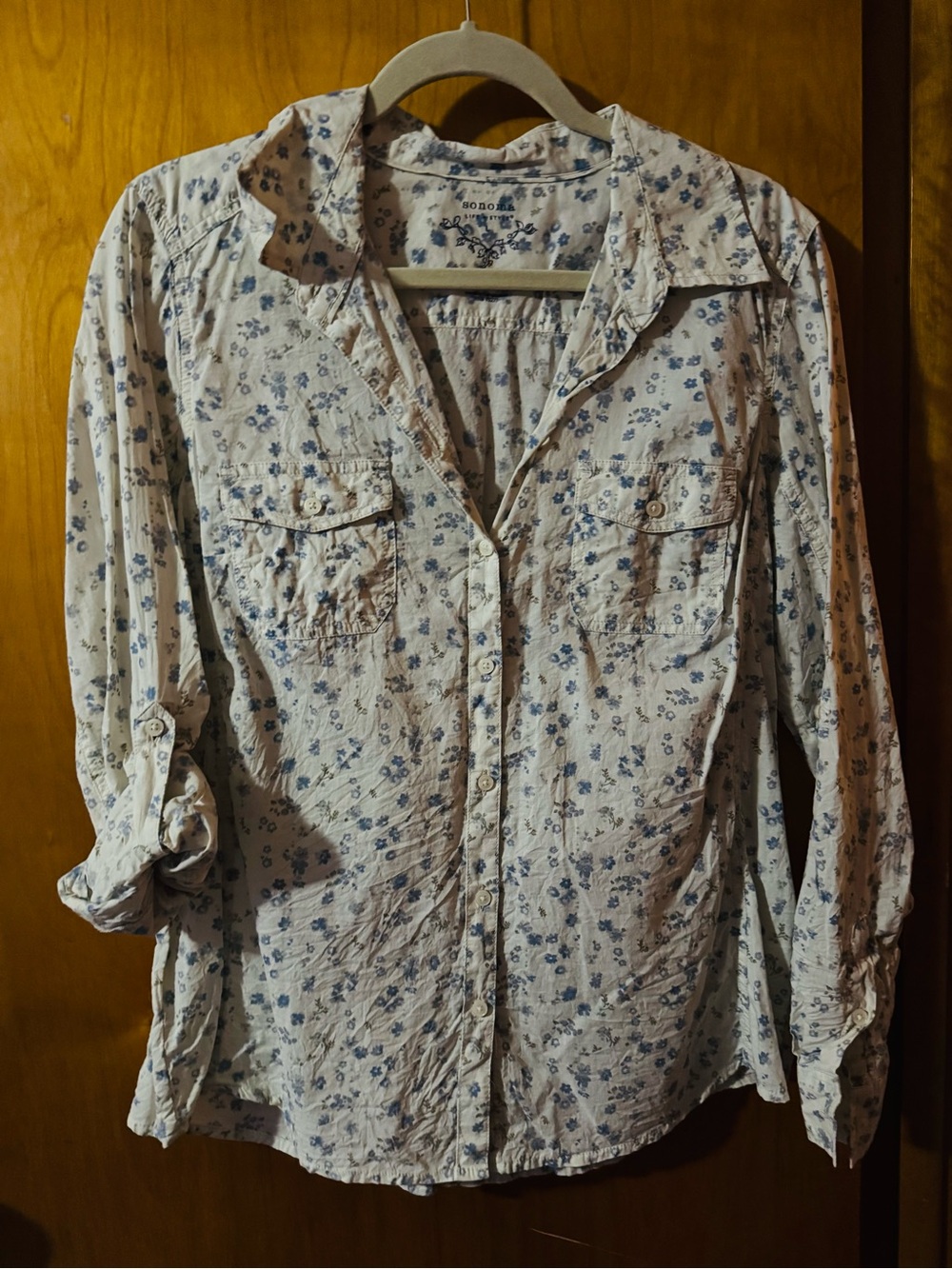 Sonoma Light Blue Floral Button-Front Shirt